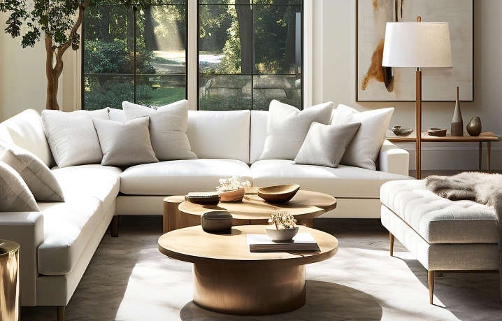 A living room with L-shape sofa throws